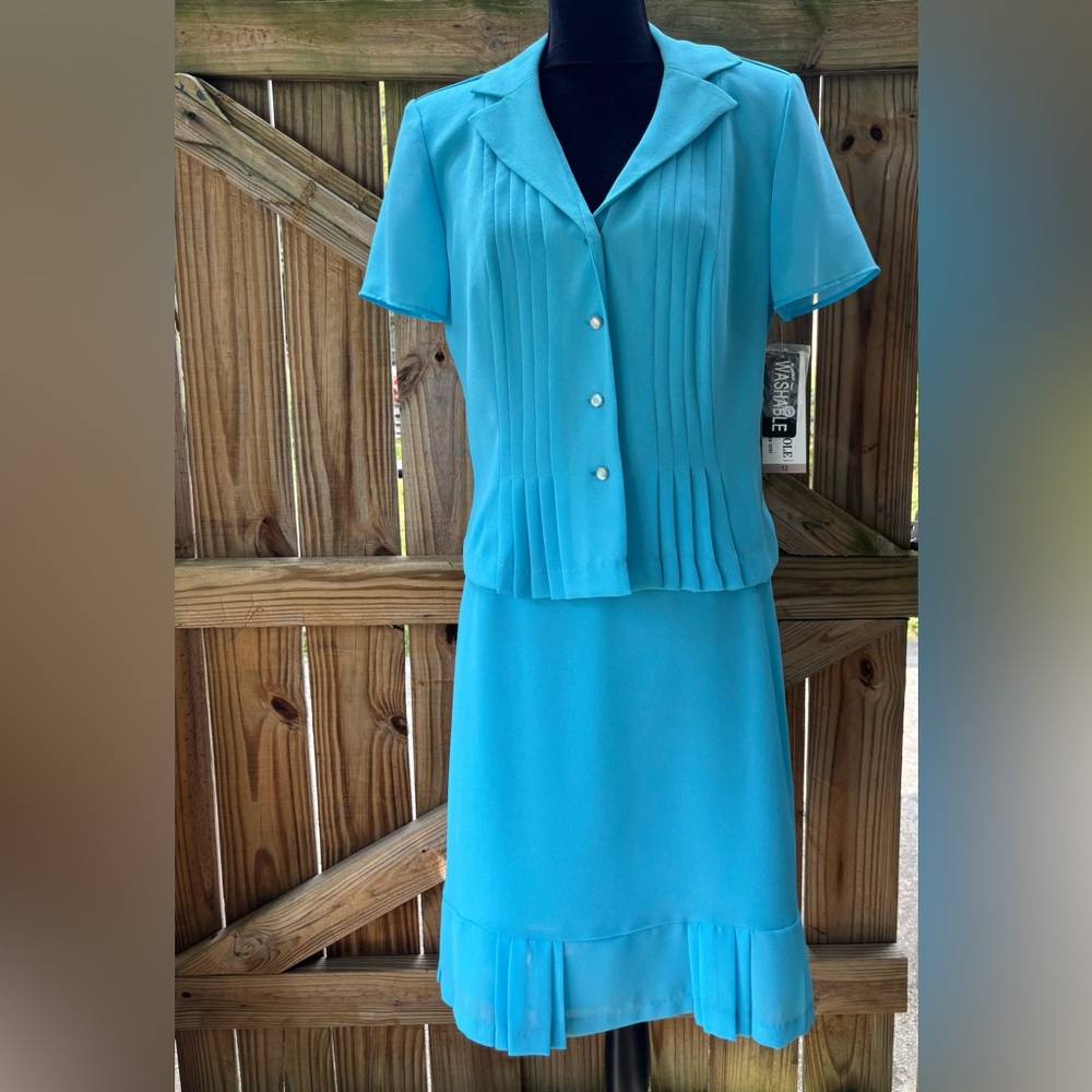 New Danny & Nicole Turquoise Blue 2 Piece Skirt Suit Set Size 12
